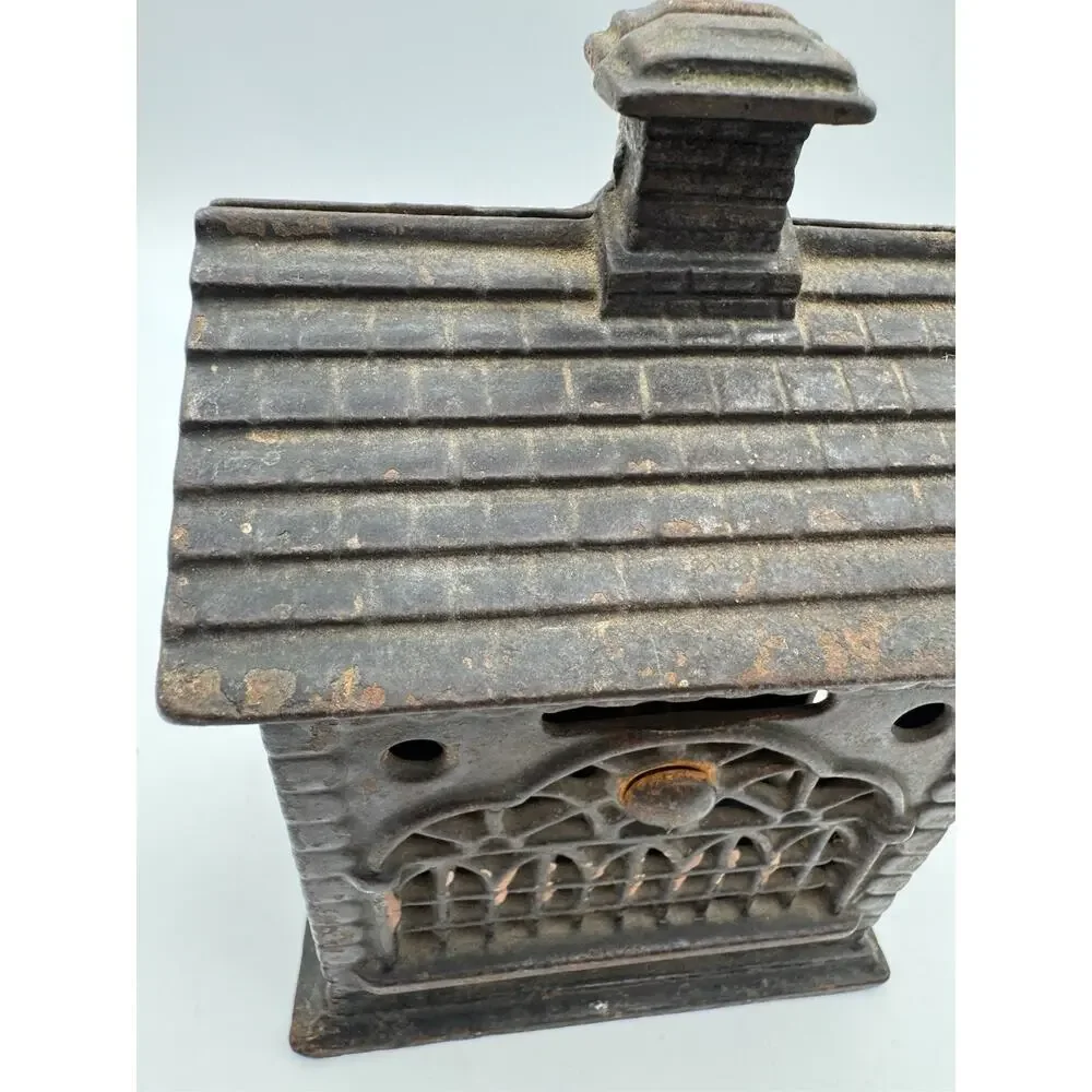 Antique Still Bank Cast Iron House Shape 5
